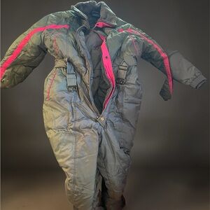 Insulated One-Piece Snowsuit with Pink Trim